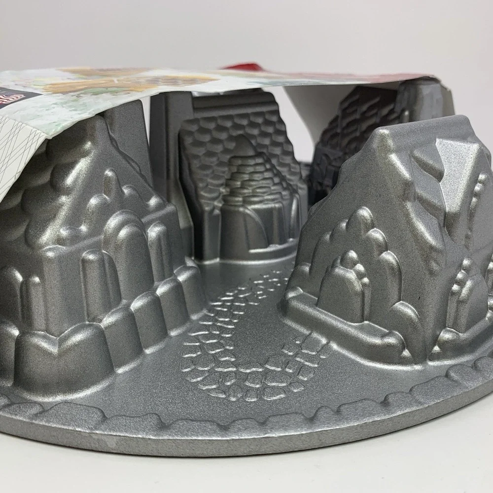Nordic Ware Cozy Village Gingerbread House Christmas Village Cake Pan, Silver